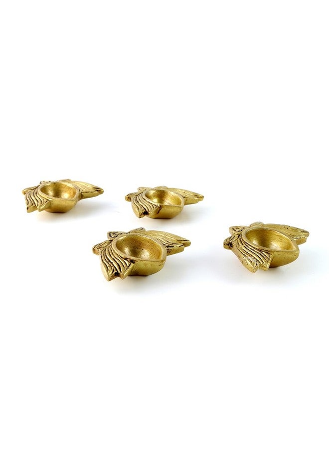 Two Moustaches Lotus Shaped Decor Diya 2.5 Inches Set of 4, Material - Brass, Home Decoration Item Gift, Lotus Brass Diyas Oil Lamp Pooja, Housewarming Gifts (Set of 4), Antique Yellow - Image 5